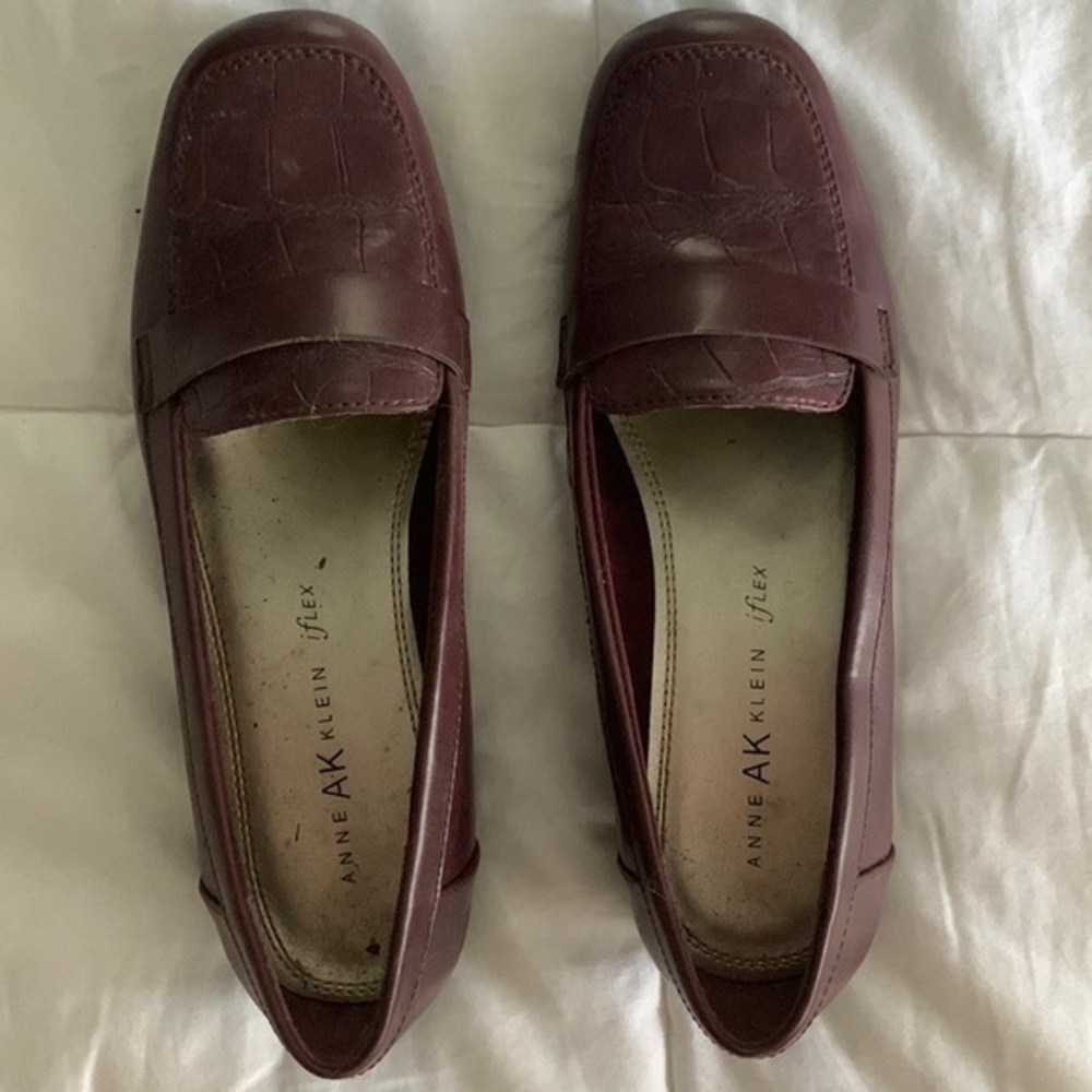 Anne Klein Burgundy Croc-Embossed Penny Loafers